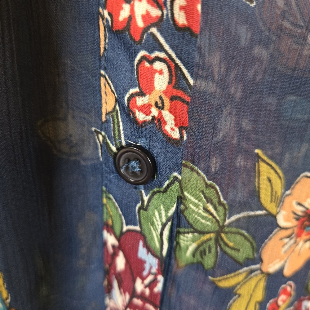 Kut From The Kloth Sinclaire Button Up Sheer Top Floral Navy Medium Western - Picture 8 of 8